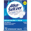 Alka- Seltzer Heartburn + Πόνος Αναβράζοντα Aspirin + Αντιόξινα δισκία, Fast Heartburn Relief and Acid Indigestion Relief, Pain Relief with Aspirin, 72 Ct