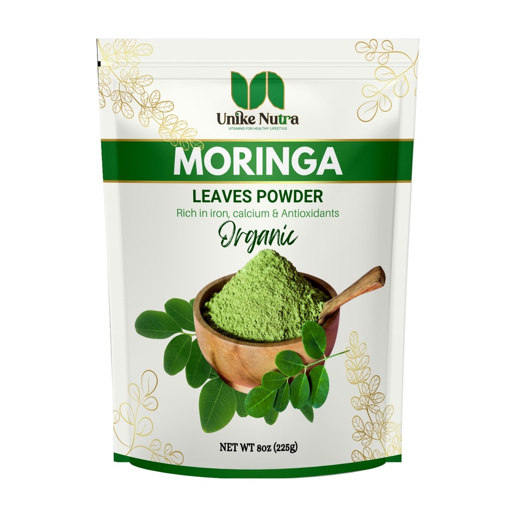 Organic Moringa Powder (8oz) – 100% Pure Moringa Leaf Powder – Nutrient-Dense Superfood for Smoothies, Tea & Juice – Sustainably Sourced from India – Vegan, Non-GMO, Raw (227g)