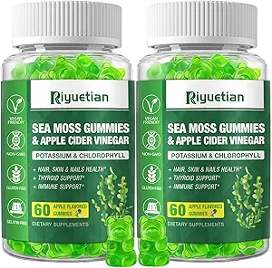 2 Pack Sea Moss Gummies - 120 Vegan Ιρλανδοί Moss Gummy Bears - Made with Natural & Organic Sea Moss Gel, Bladerwrack & Burdock Root - Seamoss Supplement for Energy, Immune Support