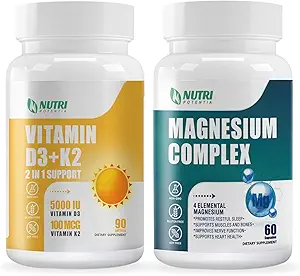 Vitamin D3 K2 with MCT Oil 90 Softgels & Magnesium Breakthrough Complex Supplement | Bone, Heart, Muscle & Nervous System Support - Non-GMO