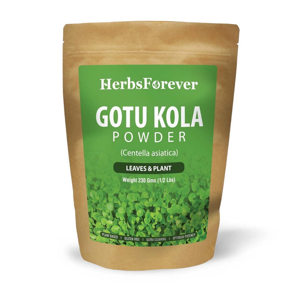 HerbsForever Gotu Kola Powder(Centella Asiatica)Leaves & Plant-Supports Intelligence, Calm & Skin Clear| Wild Harvested -Non GMO- 2X Potency | Ultra Clean |NO Sand & Mud| Steam Sterilized |8oz-1/2LBS