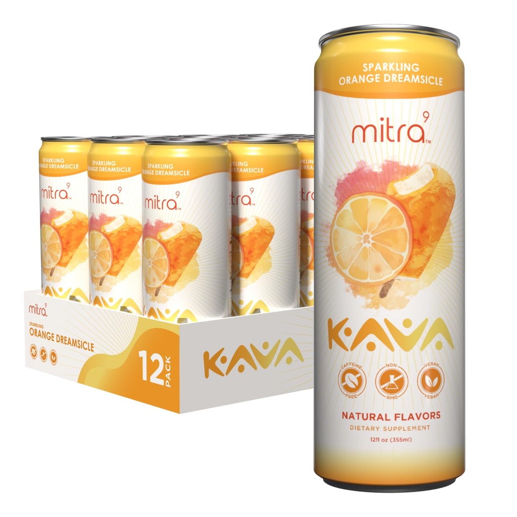 MITRA-9 Βοτανικά Ποτά - Orange Dreamsicle Αφρώδη Kava Ποτό με το εκχύλισμα ρίζας Kava - Ενισχυτής Mood - Plant Based - Προωθεί τη φυσική ηρεμία και σαφήνεια (12 Fl. Oz) (12)