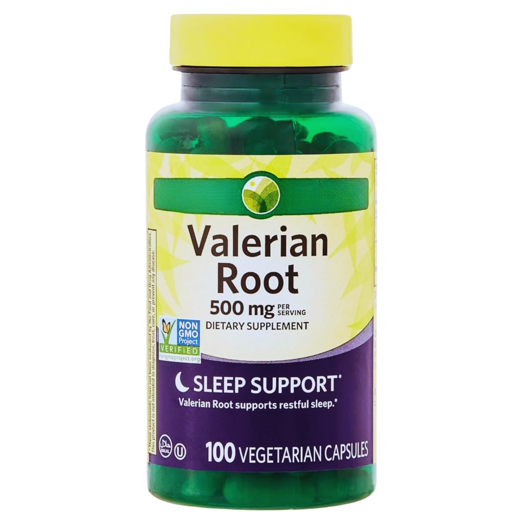 KP+ Spring Valley Valerian Root 500 mg Capsules | Natural Sleep Support & Relaxation Aid | 100 Vegetarian Capsules | Non-GMO Herbal Supplement | Pack of 1