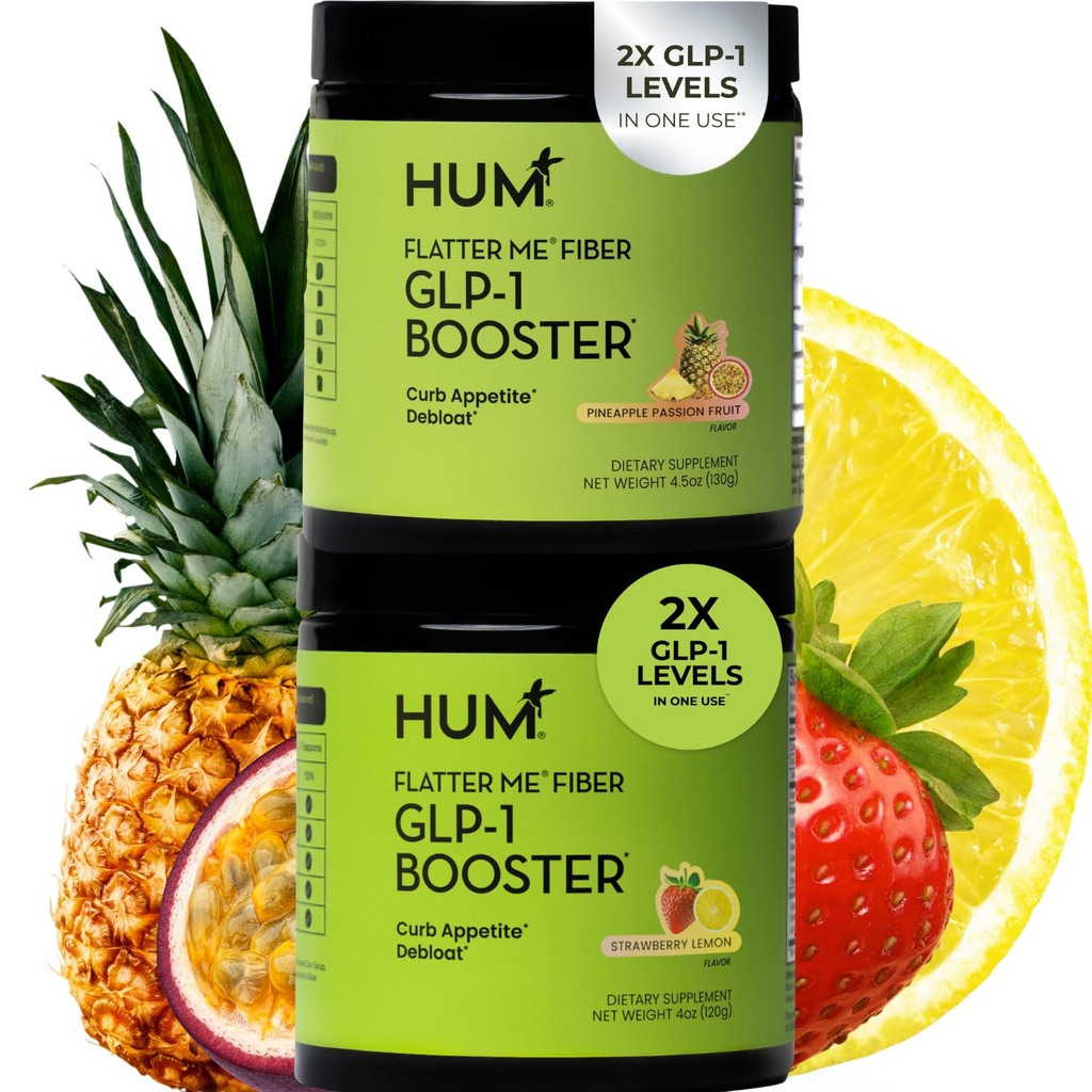 HUM Flatter Me Fiber Supplement for Women & Men, Prebiotics & Digestive Enzymes to Support Weight & Bloating, Digestive & Gut Health, Fiber Powder Drink Mix