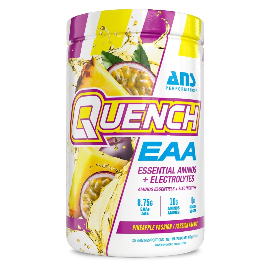 Quench EAA Aminos + Electrolytes - Complete Blend of 9 EAAs - 10g Total Amino Acids - Vitamins, Antioxidants, Electrolytes - Zero Sugar, Carbs, Calories (Pineapple Passionfruit)