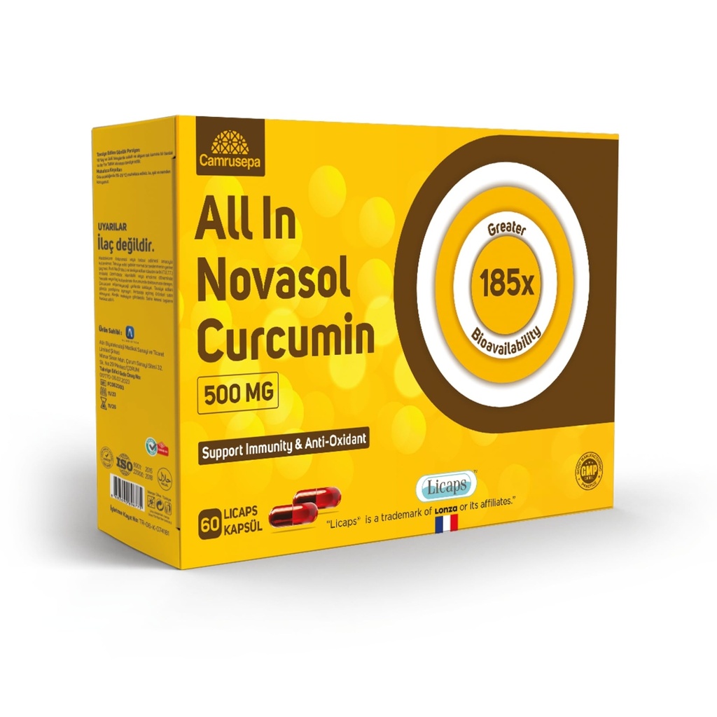 All in Novasol Curcumin Herbal Supplement – Advanced Curcumin Formula, Enhanced Absorption Licaps Capsules, Supports Antioxidant, Immune & Cellular Health | 60 Capsules