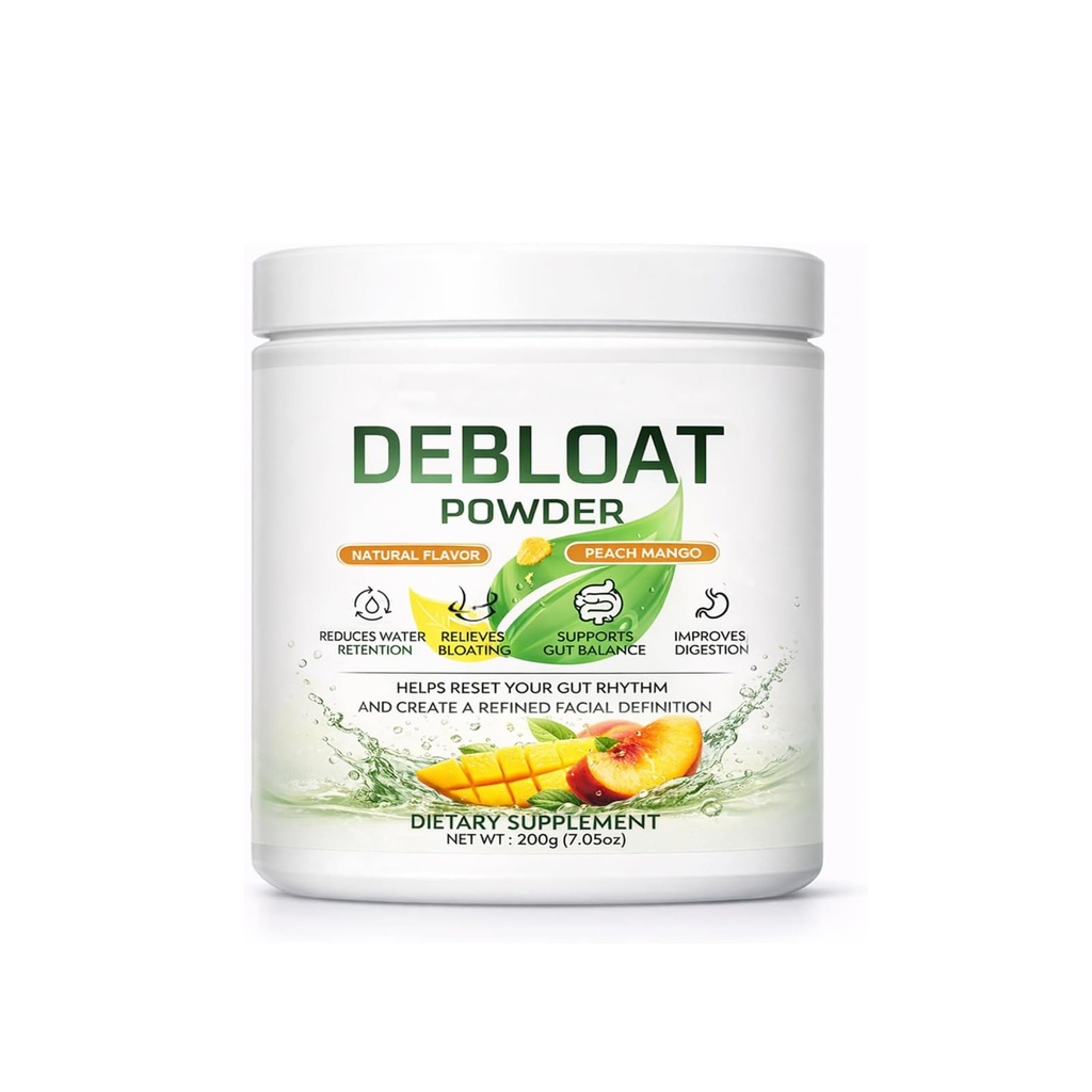 Debloat Powder – Digestive Enzymes with Dandelion Root and Vitamin C | Peach Mango Flavor, 200g (7.05) OZ