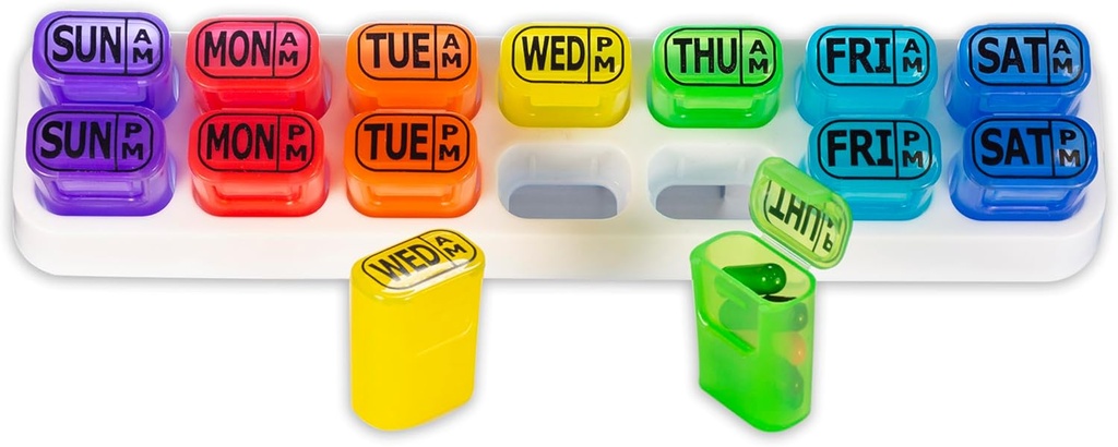 GMS Weekly Pill Organizer - 7 Day AM/PM Pop Out Pill Pods για Συμπληρώματα, Βιταμίνες & Φάρμακα - Ιδανικό για Καθημερινή Χρήση & Ταξίδι - Rainbow