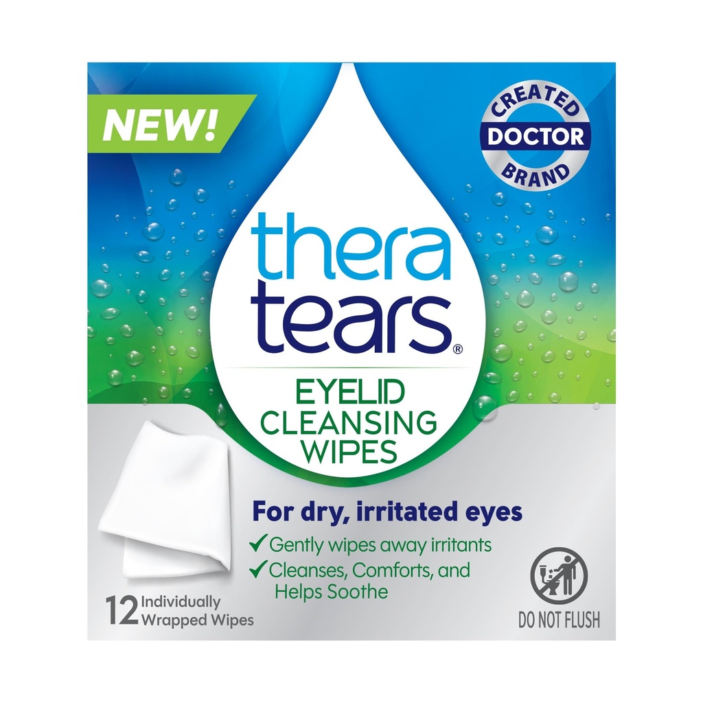 TheraTears Eyelid Cleansing Wipes – 12 Individually Wrapped Wipes with Cucumber Extract, for Daily Cleaning of Eye Lashes & Lids