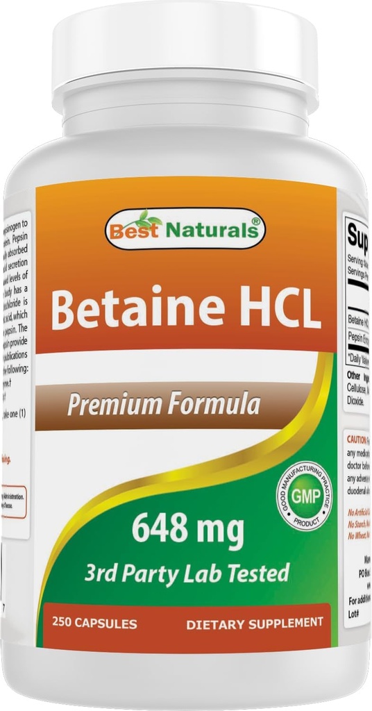 Best Naturals Betaine HCL 648 mg 250 Κάψουλες