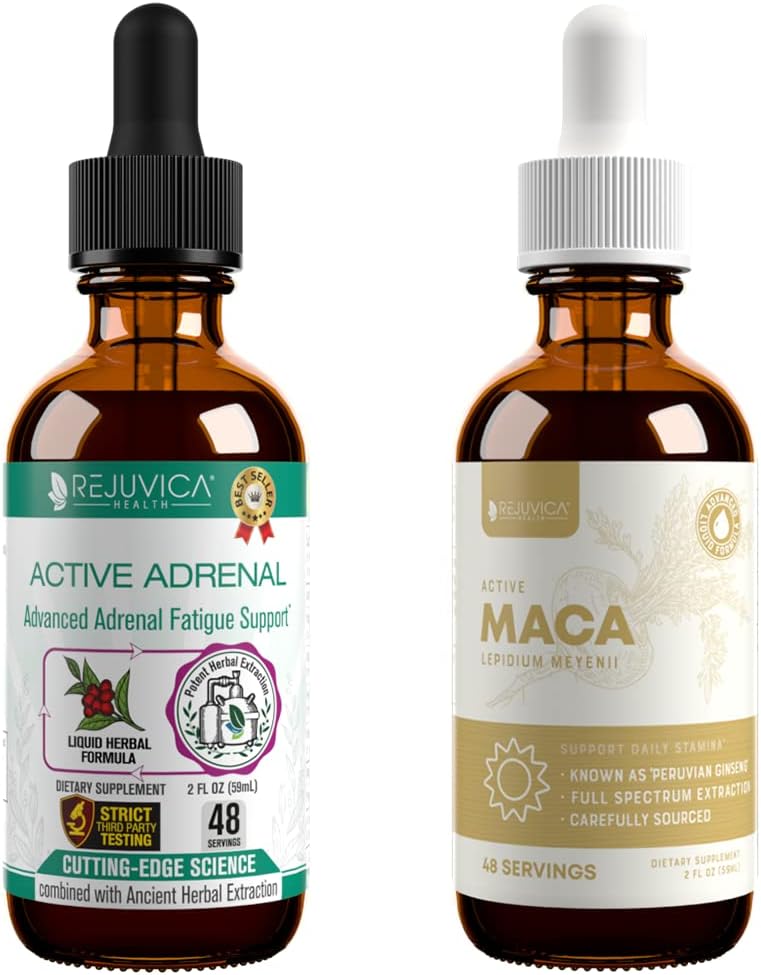 Rejuvica Health Active Adrenal + Active Maca - Υποστήριξη Ενέργειας + Άγχος - Υγρή Παράδοση για Καλύτερη Απορρόφηση - Rhodiola, Maca, Ιερός Βασίλειος, Ashwagandha & More!