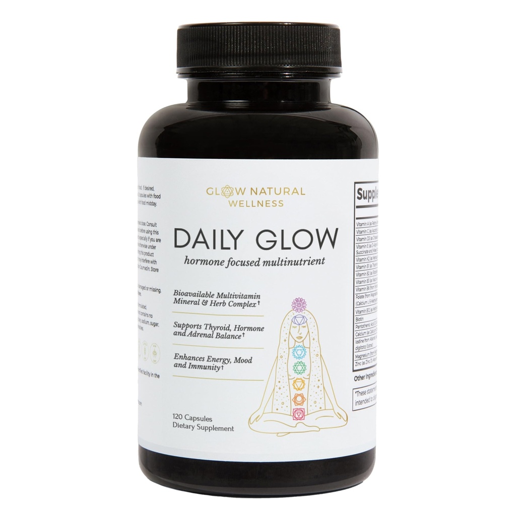 Glow Natural Wellness Daily Glow - Multivitamin for Women with Herbs, Minerals, Vitamins A, C, D3, E & K2, No Iron - 120 Capsules