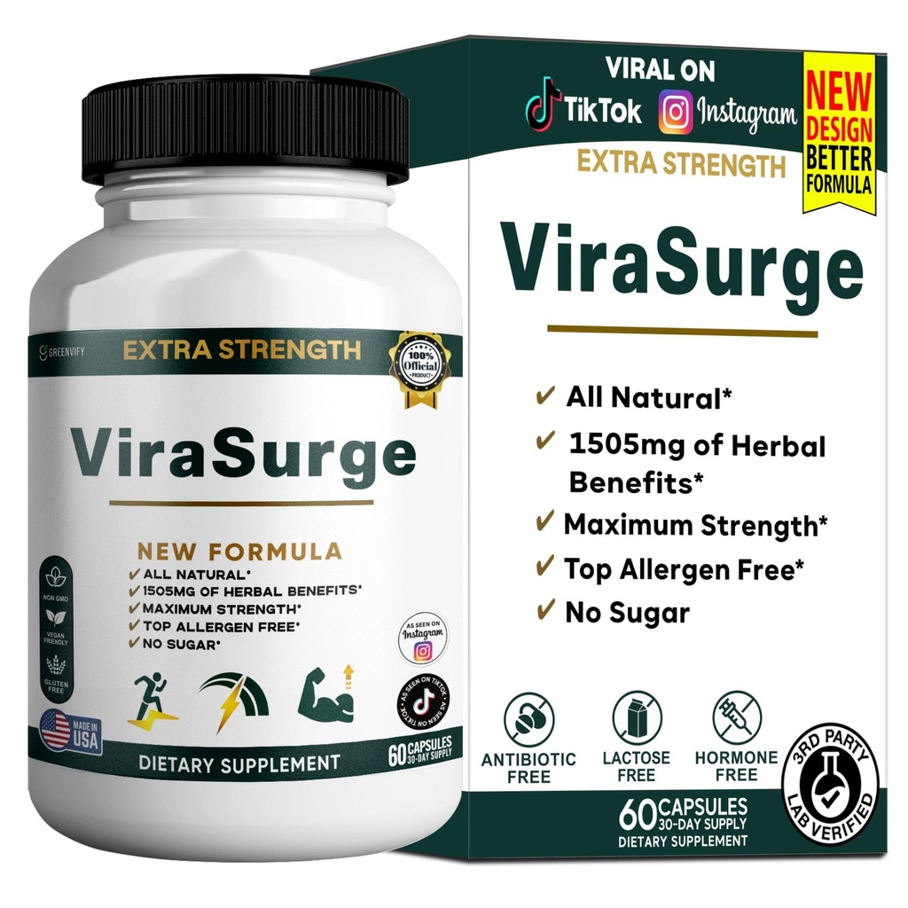 ViraSurge Extra Strength Organic Maca Root Complex, with Black Pepper, 60 Capsules, Vegan, Non-GMO, Allergen Free, 30 Day Supply (1)