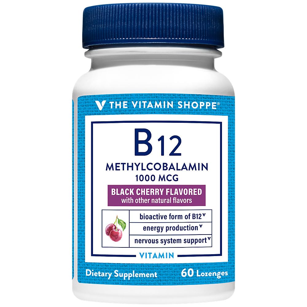 The Vitamin Shoppe Vitamin B12 Methylcobalamin 1,000mcg - Highly Bioavailable Form of B12 to Support Energy Production - Black Cherry Flavored (60 Lozenges)