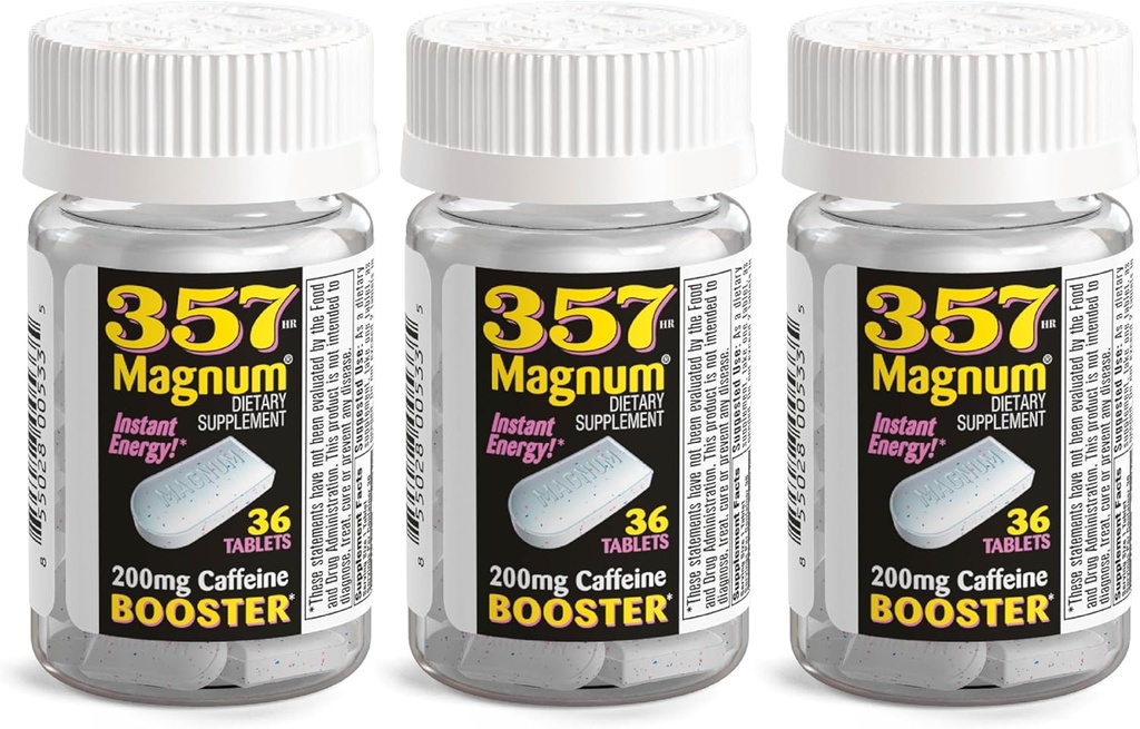 357 Magnum - Ενεργειακά δισκία με καφεΐνη - 36 κάψουλες - 3 συσκευασίες