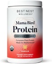 Best Nest Wellness Mama Bird Prenatal Protein Powder για γυναίκες, πιστοποιημένο οργανικό, Vegan, μη ΓΤΟ, κάνναβη & Pea Plant Complete Protein, 15g, χωρίς γαλακτοκομικά, Vanilla Flavor, 13,8 oz