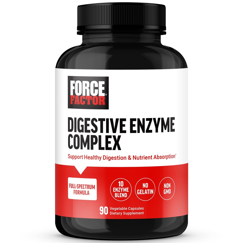 FORCE FACTOR Digestive Enzymes Complex to Support Digestive Health, Gut Health, and Provide Bloating Relief for Women and Men, Full- Spectrum 10 Digestive Enzymes, Non-GMO, 90 Κάψουλες