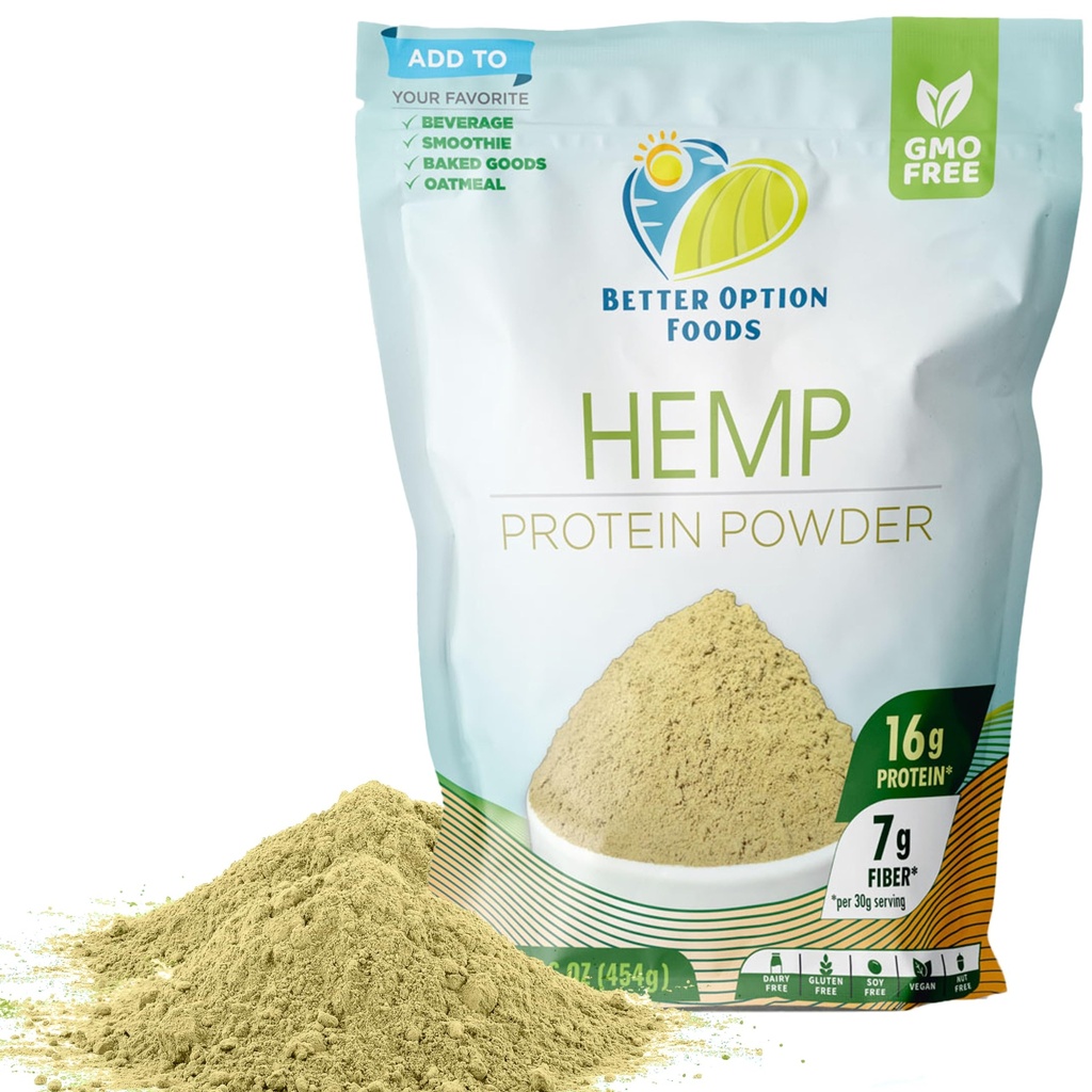 Hemp Protein Powder - Easy-to-Digest Fiber Protein Powder for Oatmeal, Smoothies & Baked Goods - Non GMO, Zero Dairy & Gluten Free, Vegan, Plant Based Protein Powder, 16 oz