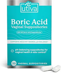 Utiva Boric Acid Suppositories for Women - pH Ισορροπία - Γυναικεία Φροντίδα - 600mg Βορικό οξύ σε χαμηλότερο pH και Υποστήριξη Κολπική Υγεία, BV Θεραπεία για τις γυναίκες, 30 Κολπικά Υποθετήρια