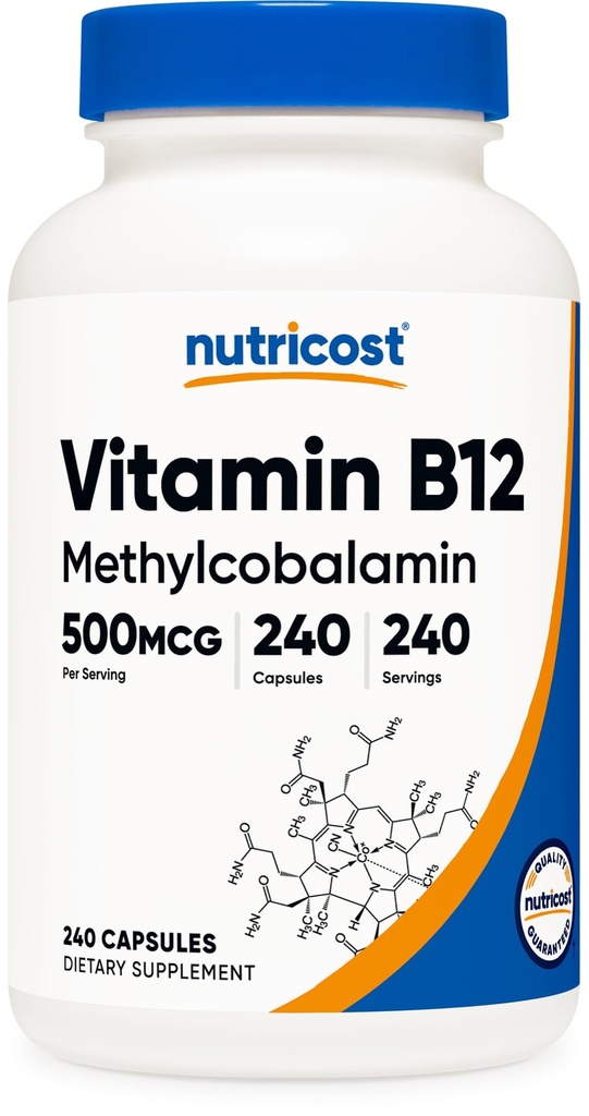 Nutricost Vitamin B12 Supplement (500mcg) 240 Capsules, Methylcobalamin | Vegan, GMO-Free, Gluten-Free