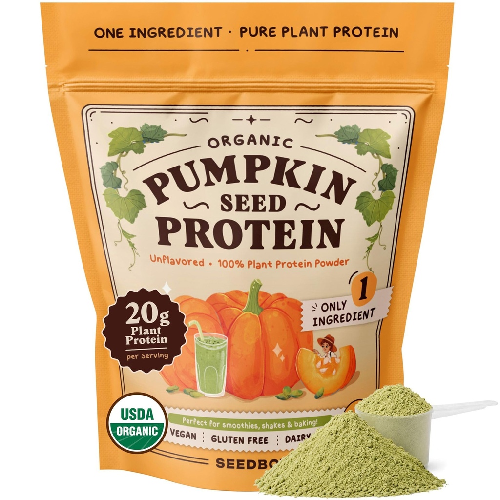 Seedboy Organic Pumpkin Seed Protein Powder, Cold-Pressed, 20g Plant Protein, Single Ingredient, Unflavored, Vegan, Gluten Free, Non-GMO (1 lb)