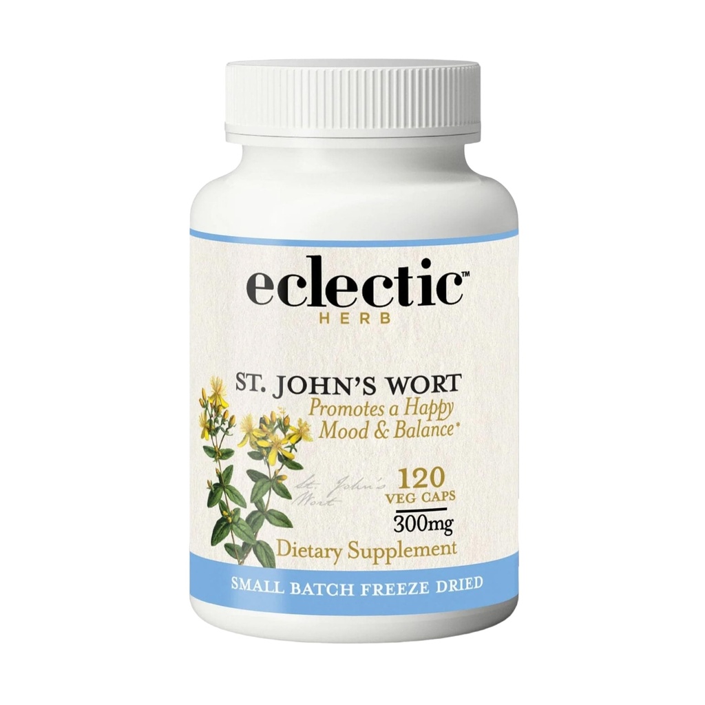 Eclectic Herb - St. John's Wort Capsules | Nervous System & Immune Support | Promotes a Positive Mood | Wildcrafted, US-Grown, Vegan, Non-GMO, Gluten Free, Freeze-Dried (120 CT | 300 mg)