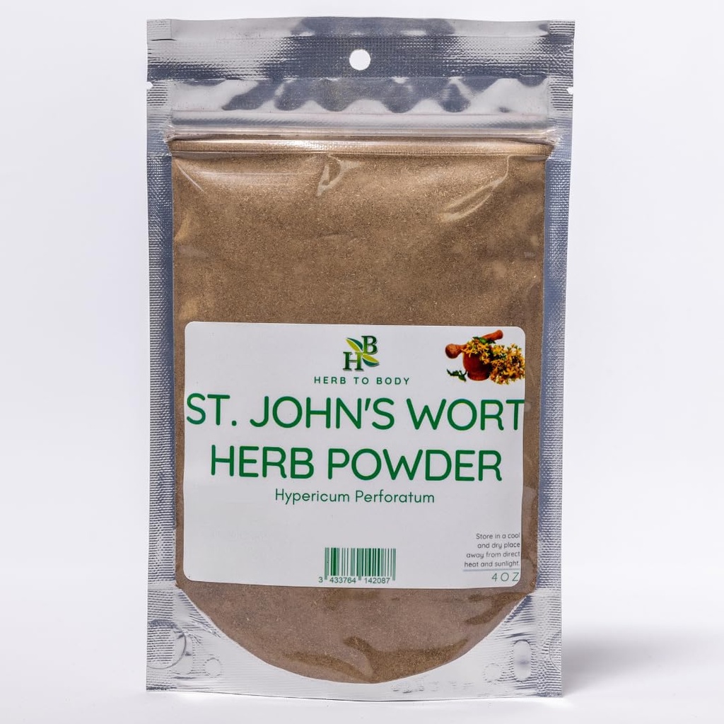 Herb To Body St. John’s Wort Herb Powder - 4oz, Wildcrafted Hypericum Perforatum, 100% Pure Dried Saint John’s Wort, Herbal Tea & Tincture Ingredient