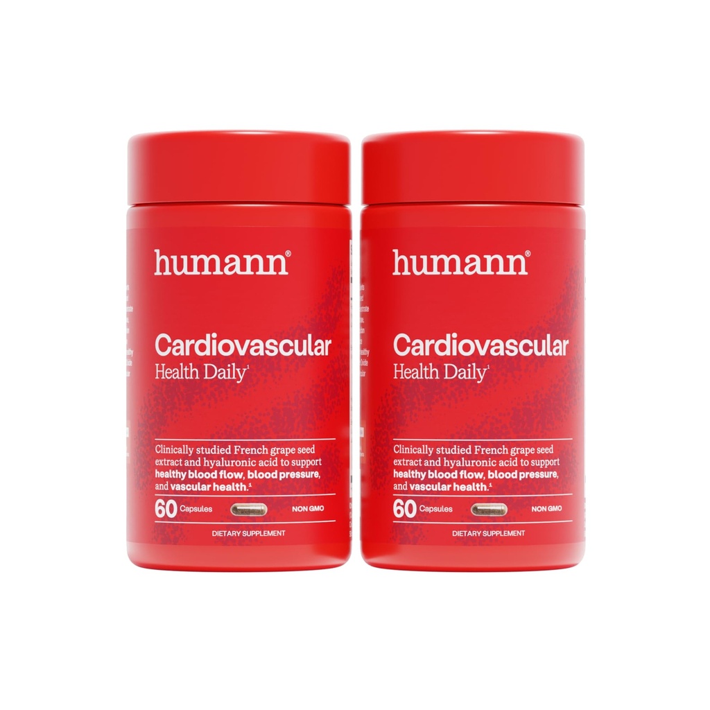 HumanN Cardiovascular Health Daily, 4-in-1 Vascular & Blood Pressure Support, Grape Seed Extract Capsules & Hyaluronic Acid Circulation Supplements, Plant-Based Non-GMO, 120 Capsules