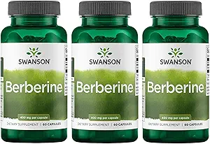 Swanson Berberine - Standardized 97% Berberine HCl- 400mg Each - 60 Capsules 3 Bottles