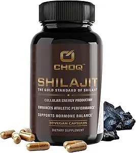 CHOQ® Shilajit - Over 50% Fulvic Acid, 500 mg Vegan Capsules, Energy, Brain, Focus, Collagen, Hormones, Mitochondrial Function, Urolithin A, Lab-Tested