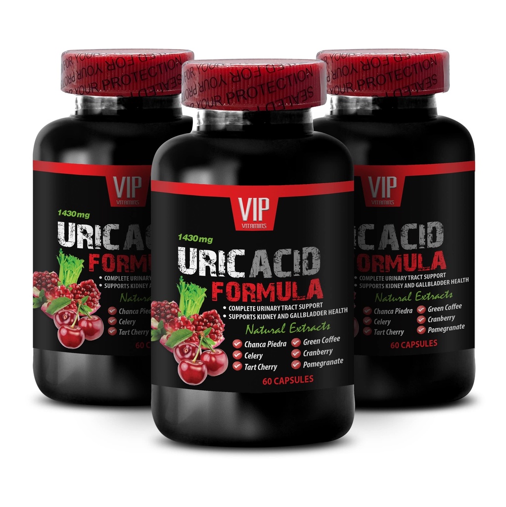 Uric Acid Flush - URIC Acid Cleans - URIC Acid Formula - Turmeric, Milk Thistle, Green Coffee Bean, Cranberry, Pomegranate, uric Acid Flush Natural 3 Bottles 180 Capsules