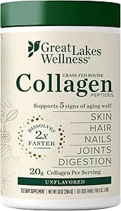 Great Lakes Wellness Collagen Peptides Powder for Skin, Hair, Nails, Joints & Digestion - Unflavored - Quick Dissolve Hydrolyzed, Non-GMO, Keto, Kosher - 10 oz