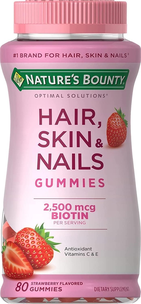 Nature's Bounty Optimal Solutions Μαλλιά, δέρμα & νύχια με Biotin Φράουλα Γεύση - 80 Gummies, Συσκευασία των 5