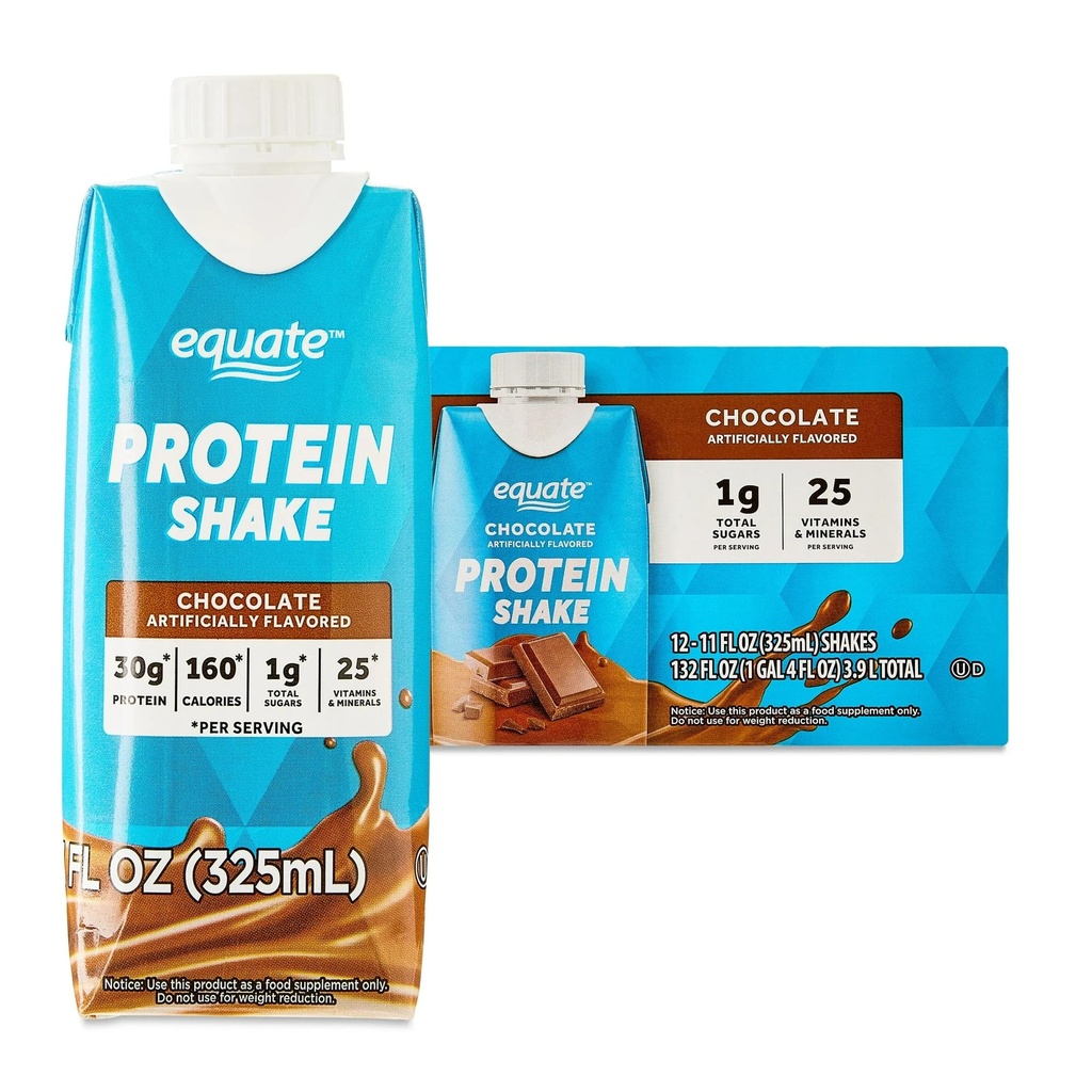 Equate Easy-to-Drink Shakes Meal Replacement 30g Protein Low Sugar Gluten Free Lactose Free Nutritional Shake Ready to Drink for Workout Recovery and Muscle Gain Chocolate Flavor 11 oz