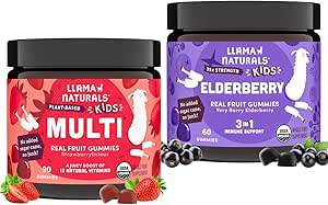 Llama Naturals Kids Multivitamin Gummies + Elderberry Gummies Bundle | No Added Sugar Cane | Vegan | Organic | 2 Bottles