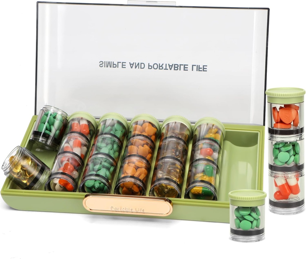 Toplive Pill Organizer, Medicine Pill Organizer, Travel Pill Box 7 Day, Pill Case, Μεγάλη Εβδομαδιαία θήκη για Βιταμίνη Cod Liver Oil, Green