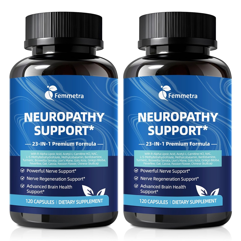 Nerve & Peripheral Neuropathy Support Supplement with 1200mg R-Alpha Lipoic Acid L-Carnitine Vitamin B12 B1 B6 D3 E Folate Lions Mane NAC Magnesium Turmeric - Liver Detox, Antioxidant & Mental Support