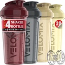VELOMIX 4 Pack 28 oz Protein Shaker Bottle for Mixes - 4 Wire Whisk Balls | Leak Proof Cups for Supplements | BPA-Free Gym & Fitness (Burgundy Pack)