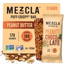 Mezcla Puff Crispy Protein Bars, Gluten Free & Vegan Protein Bars, 10g Protein, Alt for Crispy Rice Treat, Granola Bars & Breakfast Bars, Healthy Snacks for Adults, Σοκολάτα Φυστικοβούτυρο, 12 Pack