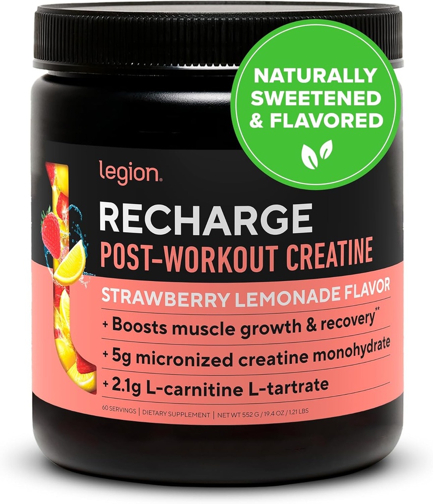LEGION Recharge Post Processout Supplement (Strawberry Lemonade) - Όλα τα φυσικά μυών Builder & Recovery Drink με Micronized Creatine Monohydrate. Φυσικά ζαχαρωμένο & αρωματισμένο 60 Serving