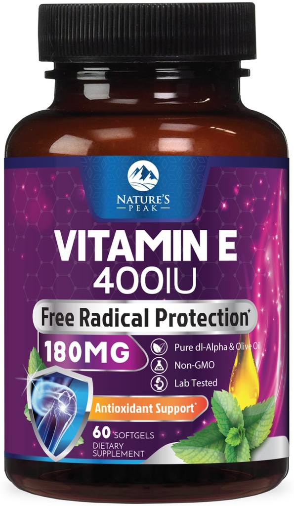 Vitamin E 180 mg Per Serving Softgels - E Vitamin DL-Alpha, Antioxidant-Rich Dietary Supplement for Skin, Heart, and Immune Support, Bottled USA, Easily Absorbed, Non-GMO & Gluten Free - 60 Softgels