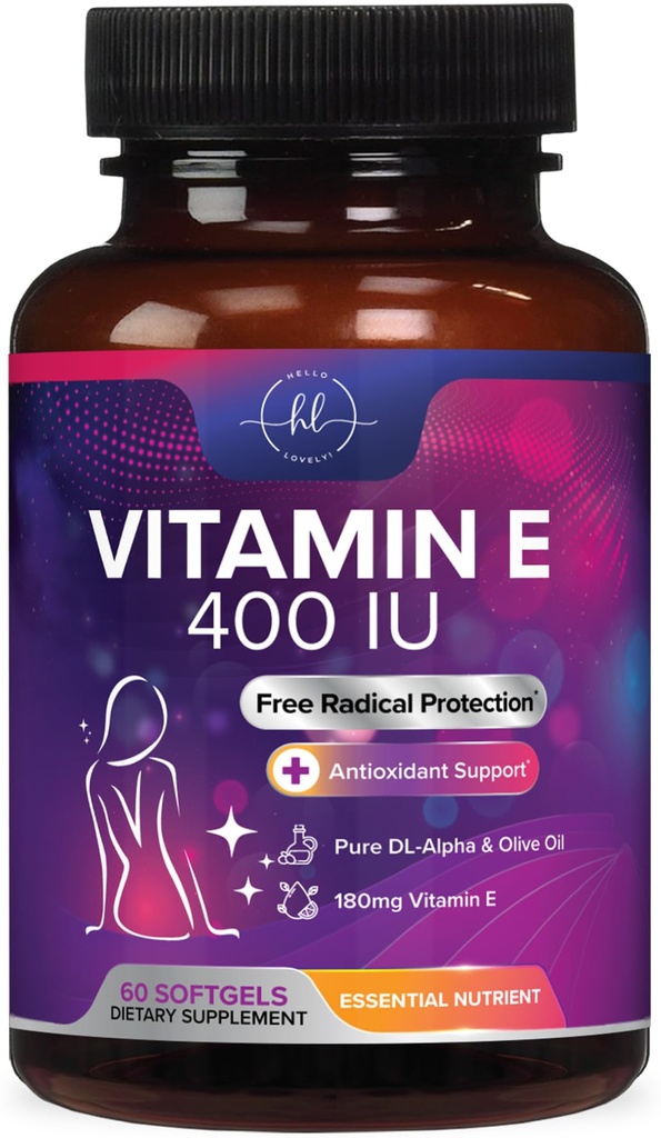 Vitamin E - 180 mg per Serving - Powerful Hair & Skin Support Supplement - dl-Alpha VitaminE Immune Health Support with Antioxidants - Easily Absorbed GMO & Gluten Free, Bottled in USA - 60 Softgels