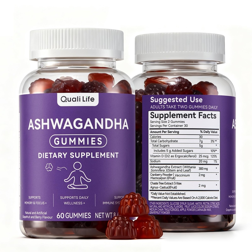Ashwagandha Gummies for Relax & Cortisol Support – High Strength Root Extract with Cranberry & Chaste Tree, Grapefruit & Berry Flavour – Vegan, Non-GMO, Gluten-Free – 120 Gummies (60 Days)