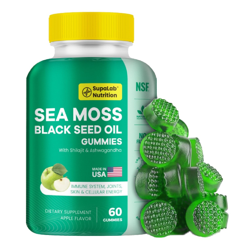 Sea Moss Gummis with Shilajit, Ashwagandha & Astaxanthin, Rich in Minerals & Vitamins for Immunity, Gut Health & Energy - Superfood Sea Moss Supplements - 60 Gummis