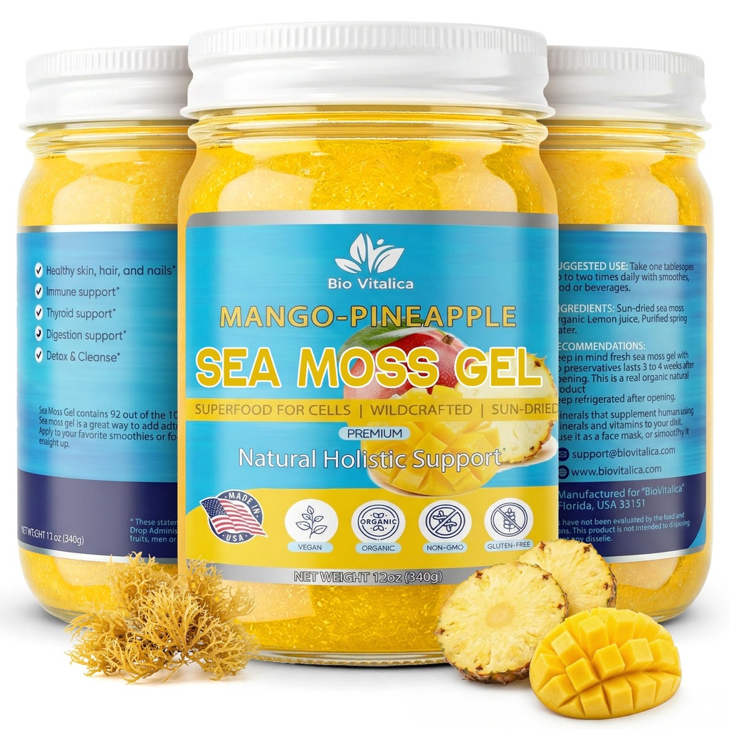 Parent Organic Irish Sea Moss Gel 12oz - USA Made_Parent (Pack of 1, Mango-Pinneaple)