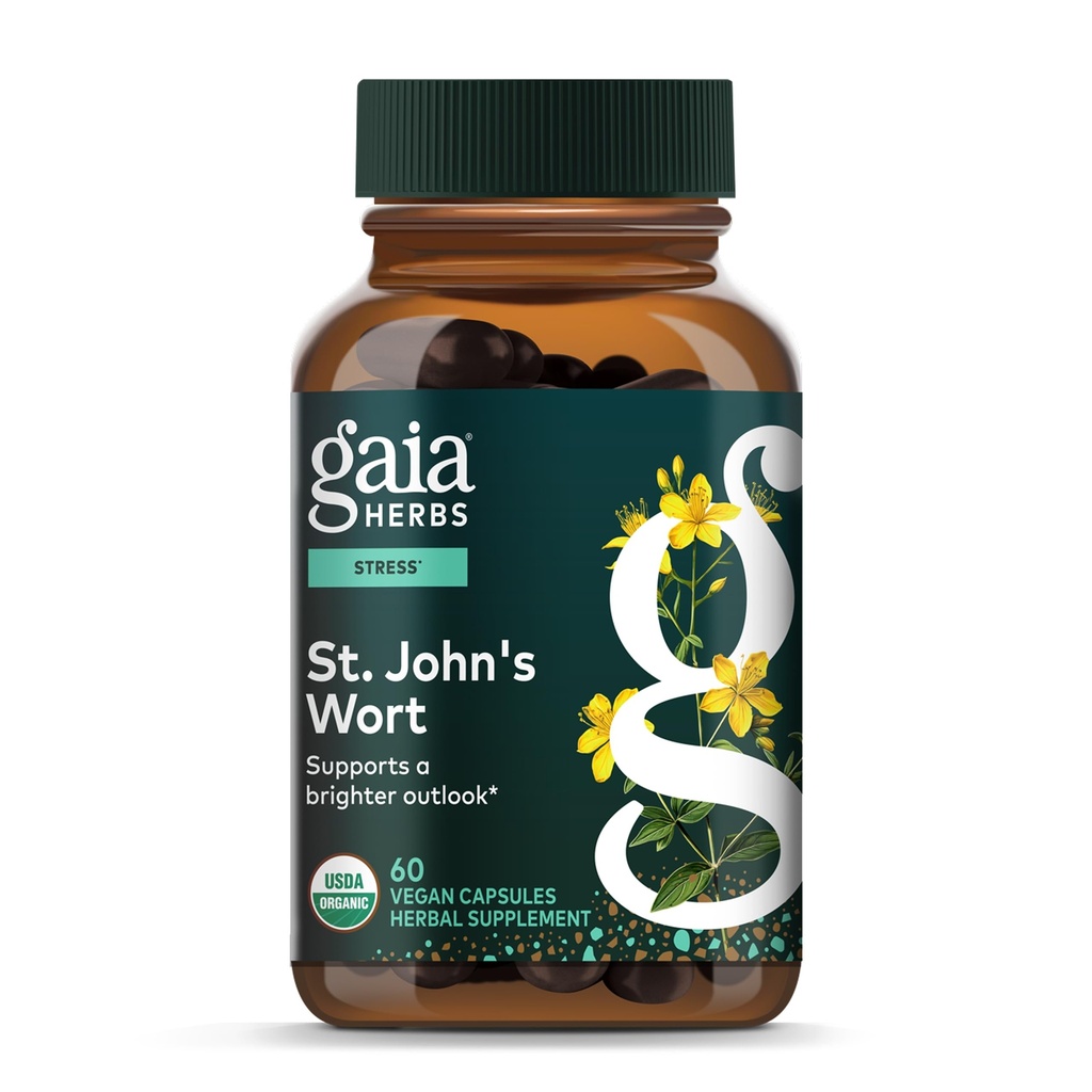 Gaia Herbs St. John's Wort - Natural Stress Support Supplement - με St. John's Wort - 60 Vegan Caps (20-Day Supply)
