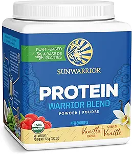Sunwarrior - Warrior Blend, Plant Based, Ακατέργαστη Vegan Protein Powder με Peas & Hemp, Vanilla, 15 μερίδες, 13.2 ουγγιά