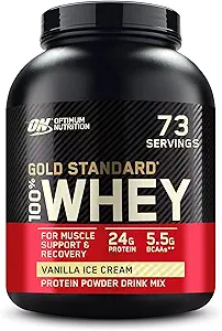 Optimum Nutrition Gold Πρότυπο 100% Whey Protein Powder, παγωτό βανίλια, 5 Λίρες (συσκευασία Μαΐου Vary)