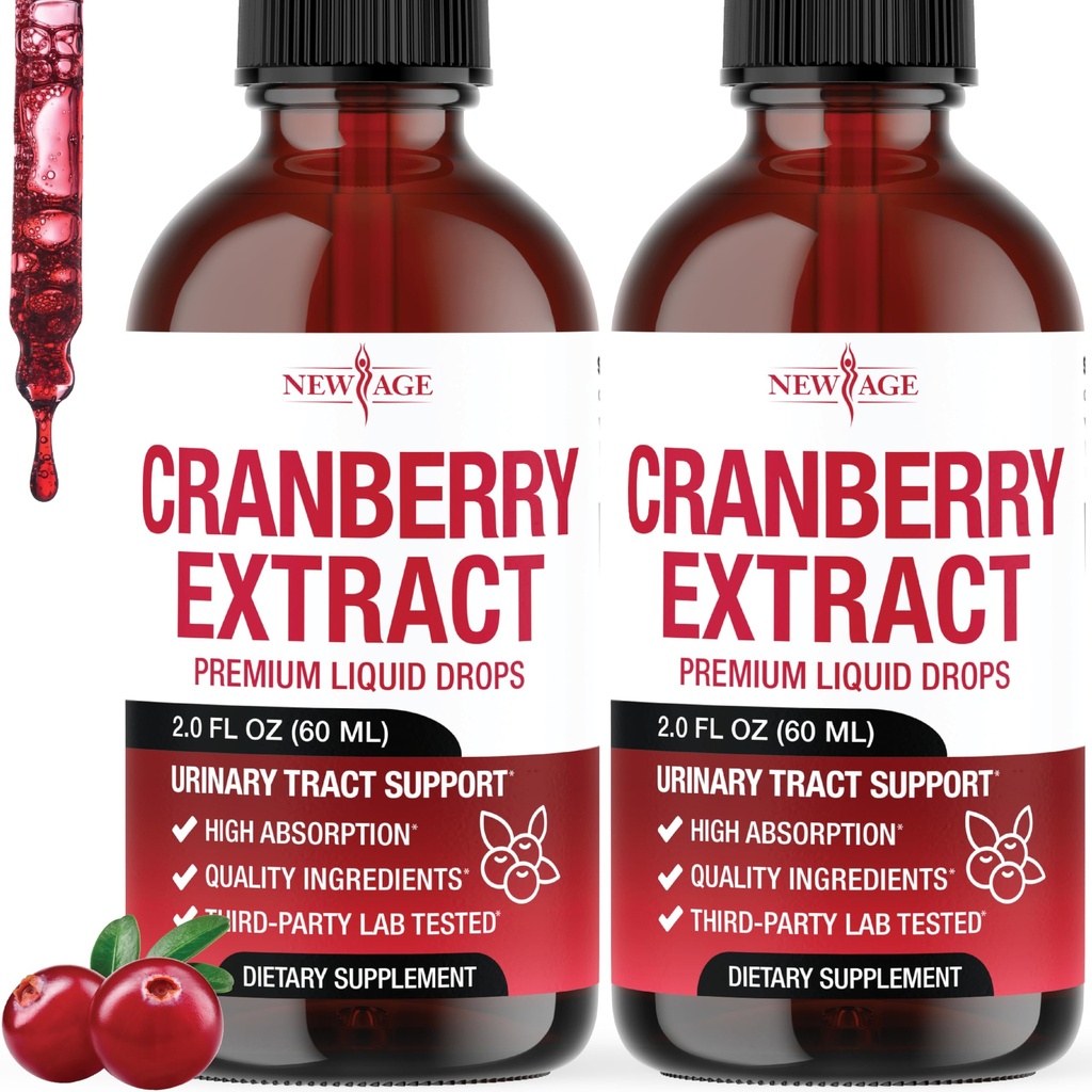 NEW AGE Cranberry Concentrate Liquid Drops – Cranberry Drops (Vaccinium macrocarpon) Extract – Urinary Tract & Bladder Support, Antioxidant Protection – Vegan, Alcohol-Free, Sugar-Free – 4 fl oz