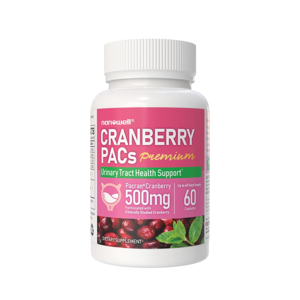 NANOWELL Cranberry PACs Premium Advanced Urinary Tract Support, Sugar Free, Non-GMO, 60 Softgels